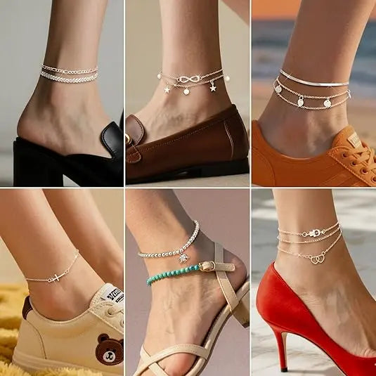 20Pcs Ankle Bracelets for Women Adjustable Beach Anklet Set Surfer Anklet Heart Star Turtle Infinite Anklets Foot Jewelry