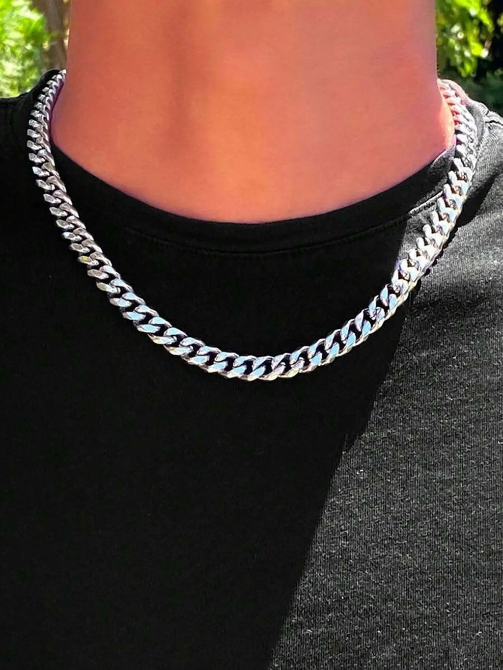 Men's Minimalist Chain Necklace, Cuban Link Design Necklace, Fashionable Stainless Steel Chain Necklace, Cool Gift for Him