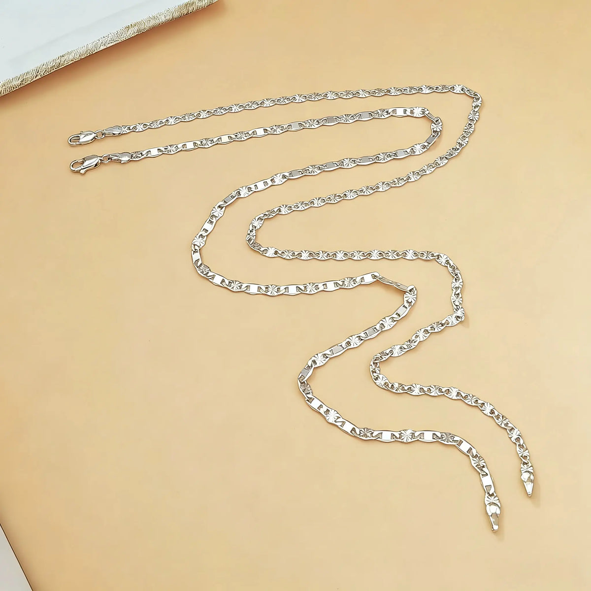 Women's Silver Sunburst Star Link Chain Necklace - 23.6 Inch (60cm) Textured Flat Dainty Shiny Stainless Steel, Accessories for Women, Durable Steel Necklaces, Waterproof Wear Layering Jewelry for Daily Wear,sohochic