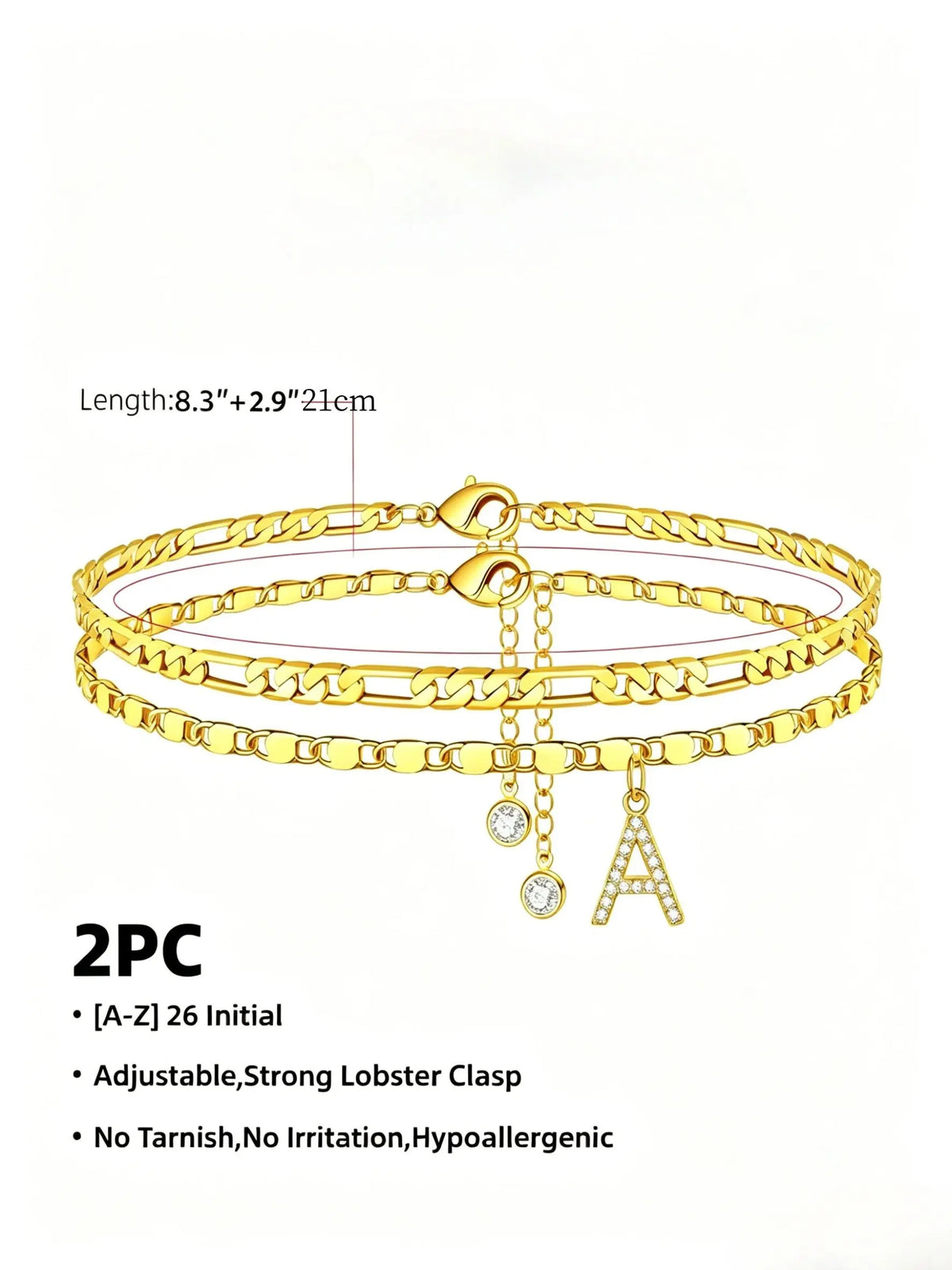 Letter Layered Ankle Bracelets for Women Foot Jewelry, Dainty Chain Initial Pendant Anklets, Hypoallergenic, Adjustable, Waterproof, A-Z Gifts
