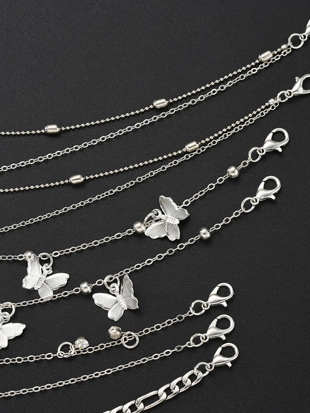 Women Butterfly Design Heart Anklet Set, 8-Piece Simple Fashion Jewelry, Gift Ready Perfect Gift for Parties & Daily Wear, Ideal for Dating & Vacation, Trendy Jewelry, Wearable Jewelry, Jewellery