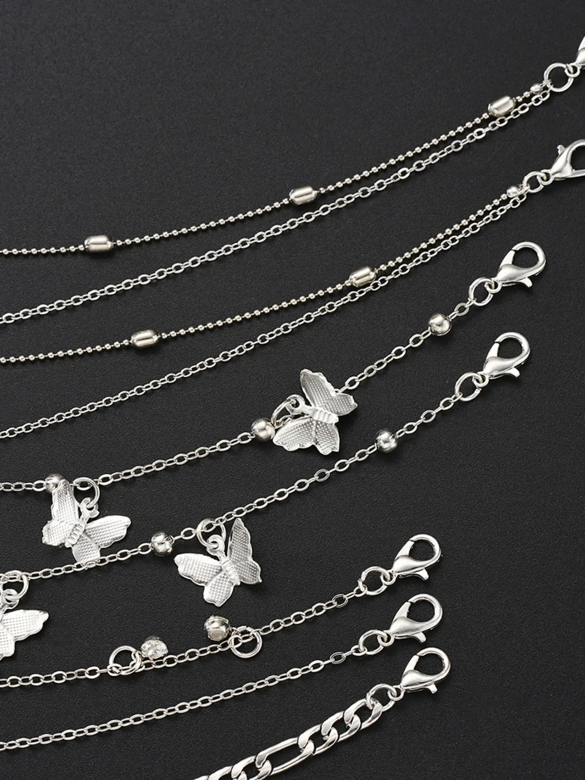 Women Butterfly Design Heart Anklet Set, 8-Piece Simple Fashion Jewelry, Gift Ready Perfect Gift for Parties & Daily Wear, Ideal for Dating & Vacation, Trendy Jewelry, Wearable Jewelry, Jewellery