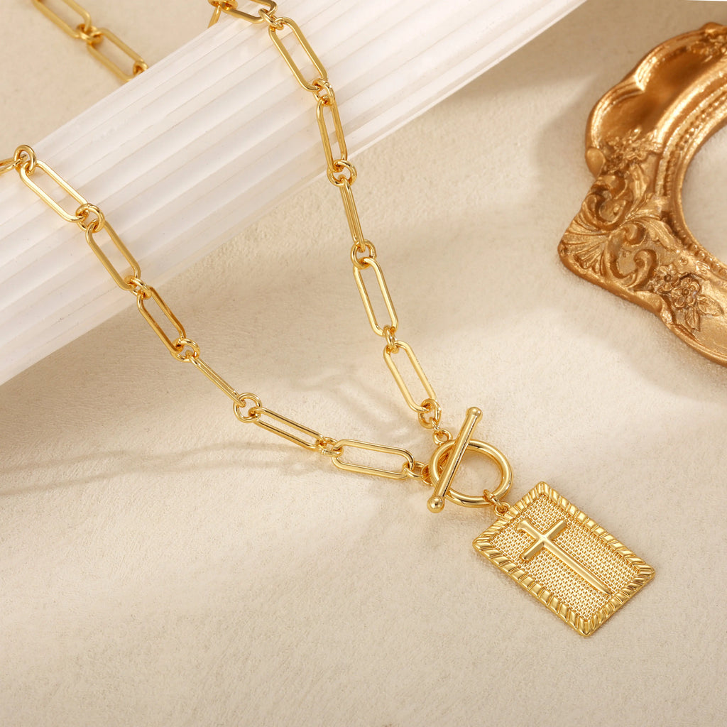 Loyalove 14K Gold Plated Charm Outdoorfun Cross Choker Necklace for Women Thick Chunky Paperclip Chain, Cuban Link Chain, Hip Hop Fashion Jewelry, Trendy Easter Gifts
