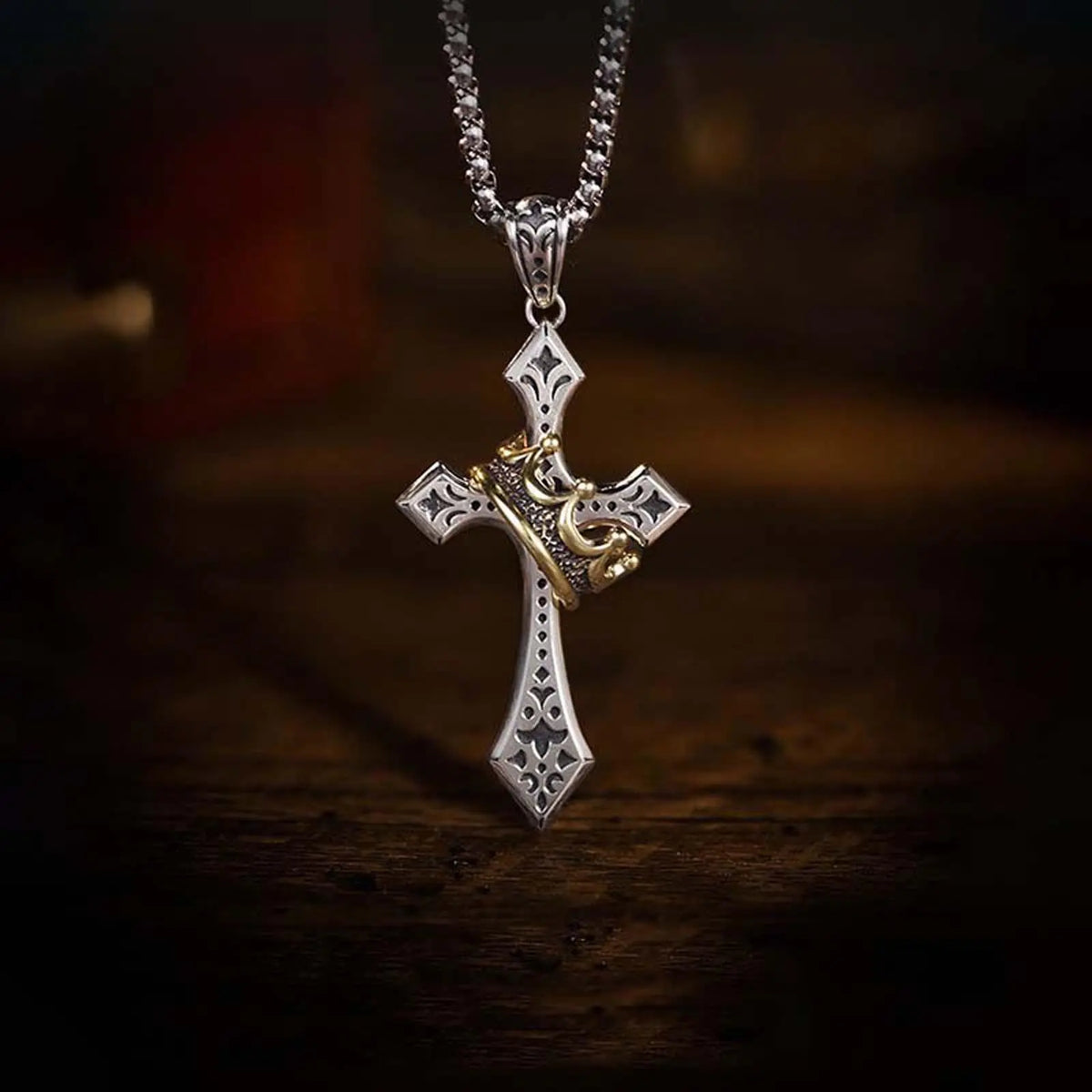 Cross and Crown Motif Necklace in Stainless Steel, Spiritual Christian Charm Jewelry for Men and Women, Faith Prayer Gift, Spiritual Jewelry