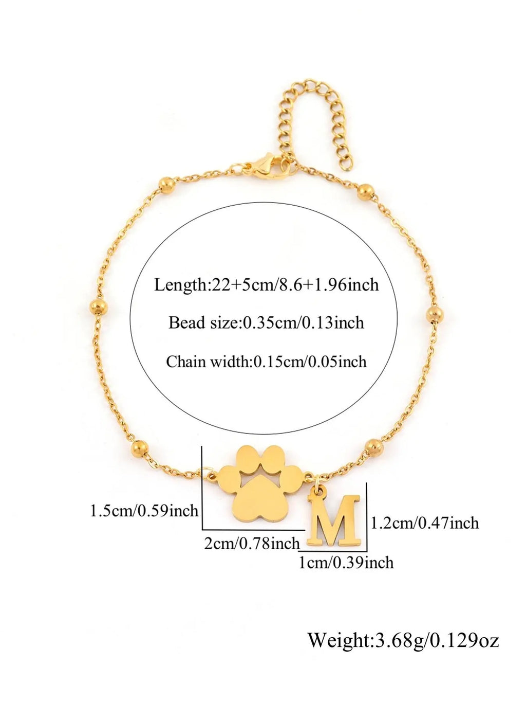 Women's Stainless Steel Anklet, Cute Letter Dog Paw Print Design, All Seasons Fashion Jewelry for Women, Initial Anklet