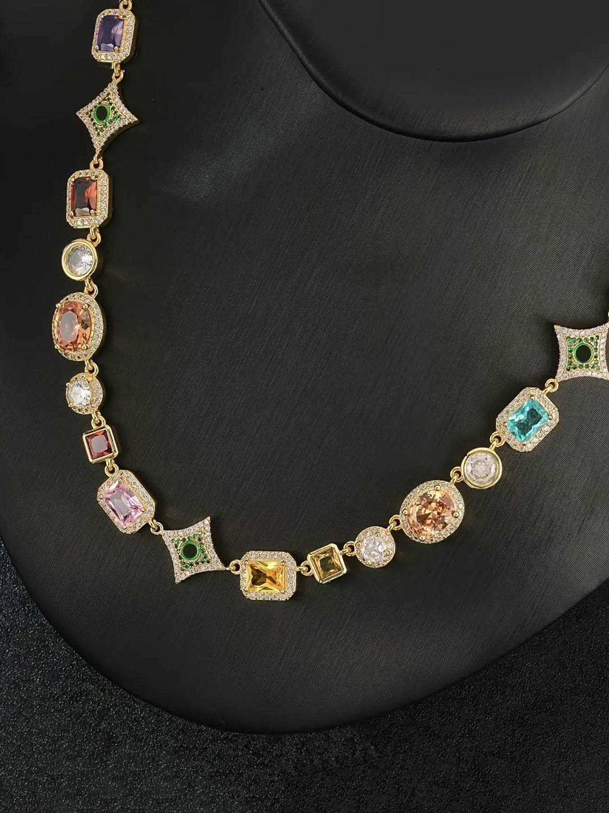 Hip-Hop Colorful Geometric Rhinestone Necklace, Fashion Unisex Street Style Jewelry for Music Festivals & Parties, High End, Fashion Jewelry Accessories, Stylish Fashion Accessory
