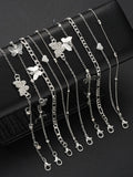Women Butterfly Design Heart Anklet Set, 8-Piece Simple Fashion Jewelry, Gift Ready Perfect Gift for Parties & Daily Wear, Ideal for Dating & Vacation, Trendy Jewelry, Wearable Jewelry, Jewellery