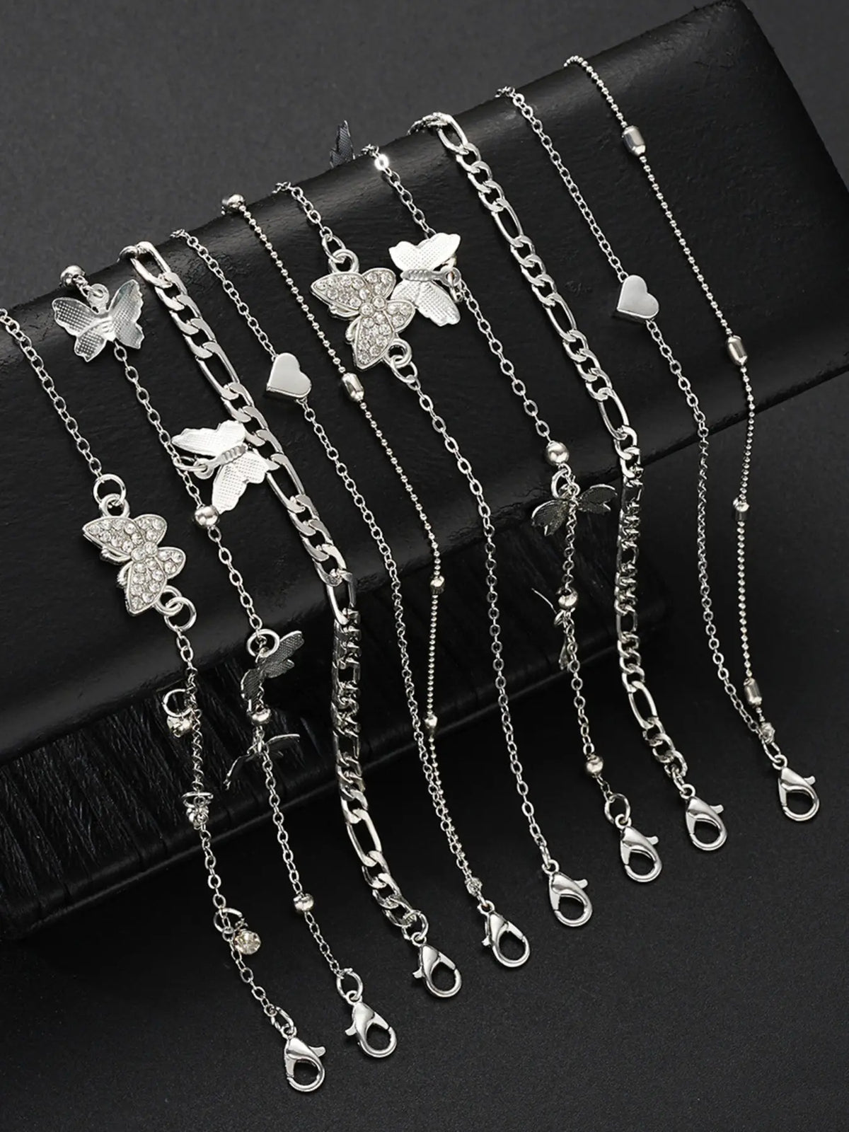 Women Butterfly Design Heart Anklet Set, 8-Piece Simple Fashion Jewelry, Gift Ready Perfect Gift for Parties & Daily Wear, Ideal for Dating & Vacation, Trendy Jewelry, Wearable Jewelry, Jewellery