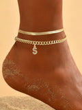 Layered Initial Anklet for Women, A-Z Letter Pendant Dainty Chain, Adjustable Personalized Summer Beach Foot Jewelry Gift for Her