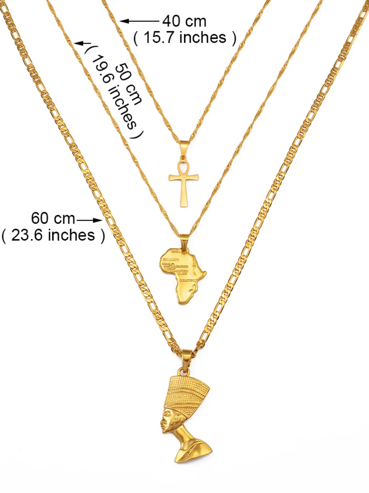 3pcs Necklaces Together Ankh Nefertiti Africa Map Pendant Gold/Silver Color Birthday Party Ethnic Jewelry Women Assorted Necklaces