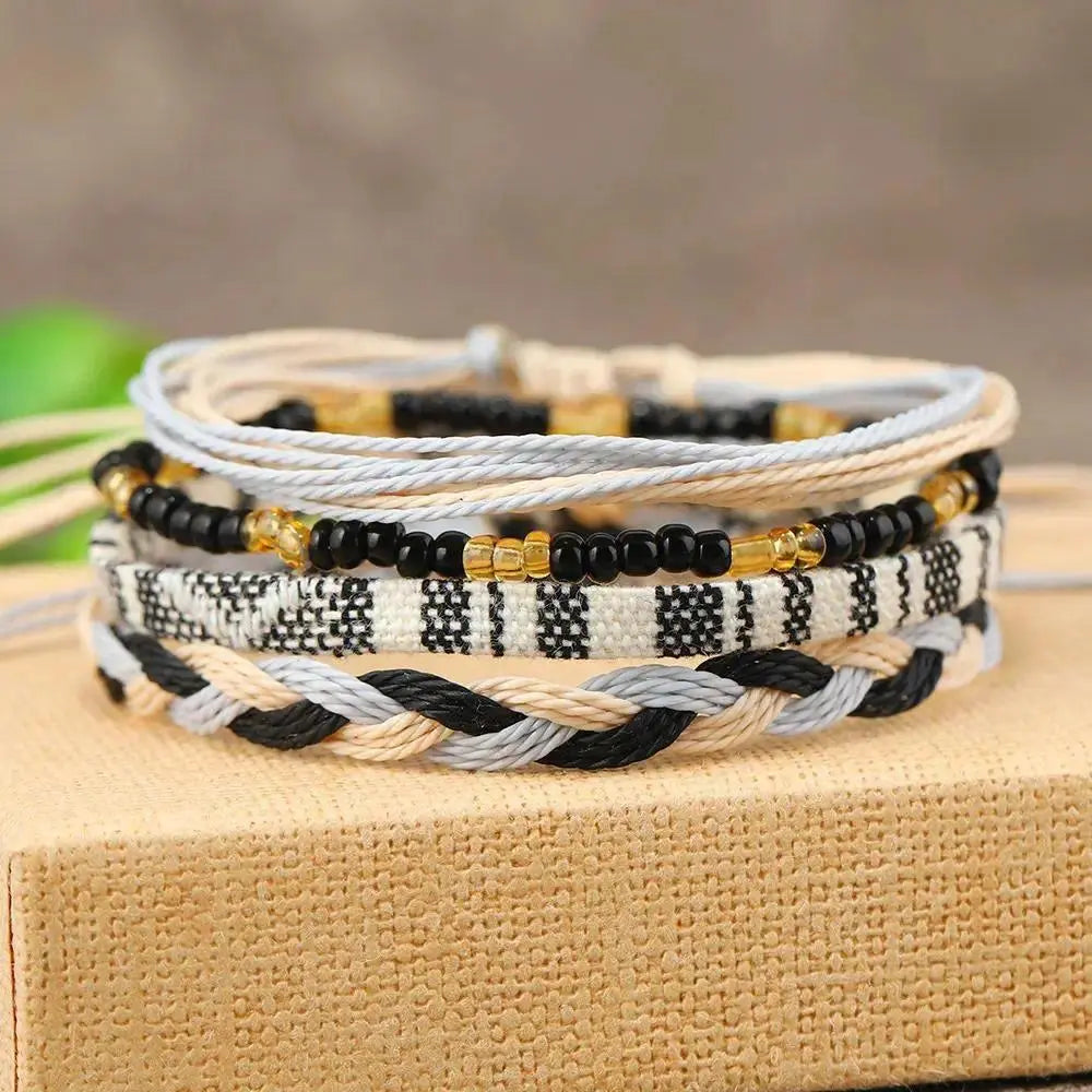 2026 Adjustable Boho Surfer Anklet Set, Unisex Waterproof Braided Rope Accessories (4-24 PCS), Anklets for Women with Boho Beach Style & Surfer Vibe, Waterproof Wear for Outdoor Sports