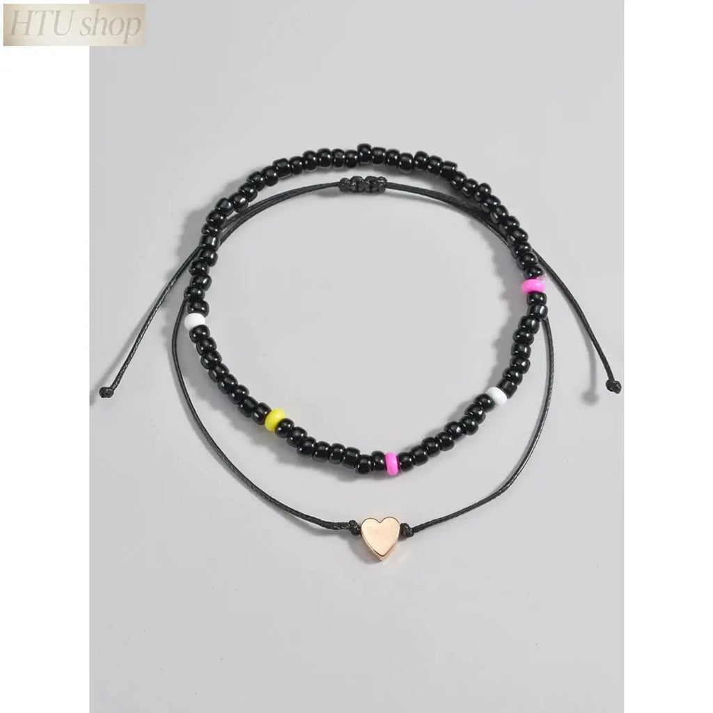 Women's Elastic Leather Anklets - Foot Jewelry with Elegant Heart Charm, One Size Fits All Fashion Accessories for Everyday Wear and Parties,sohochic