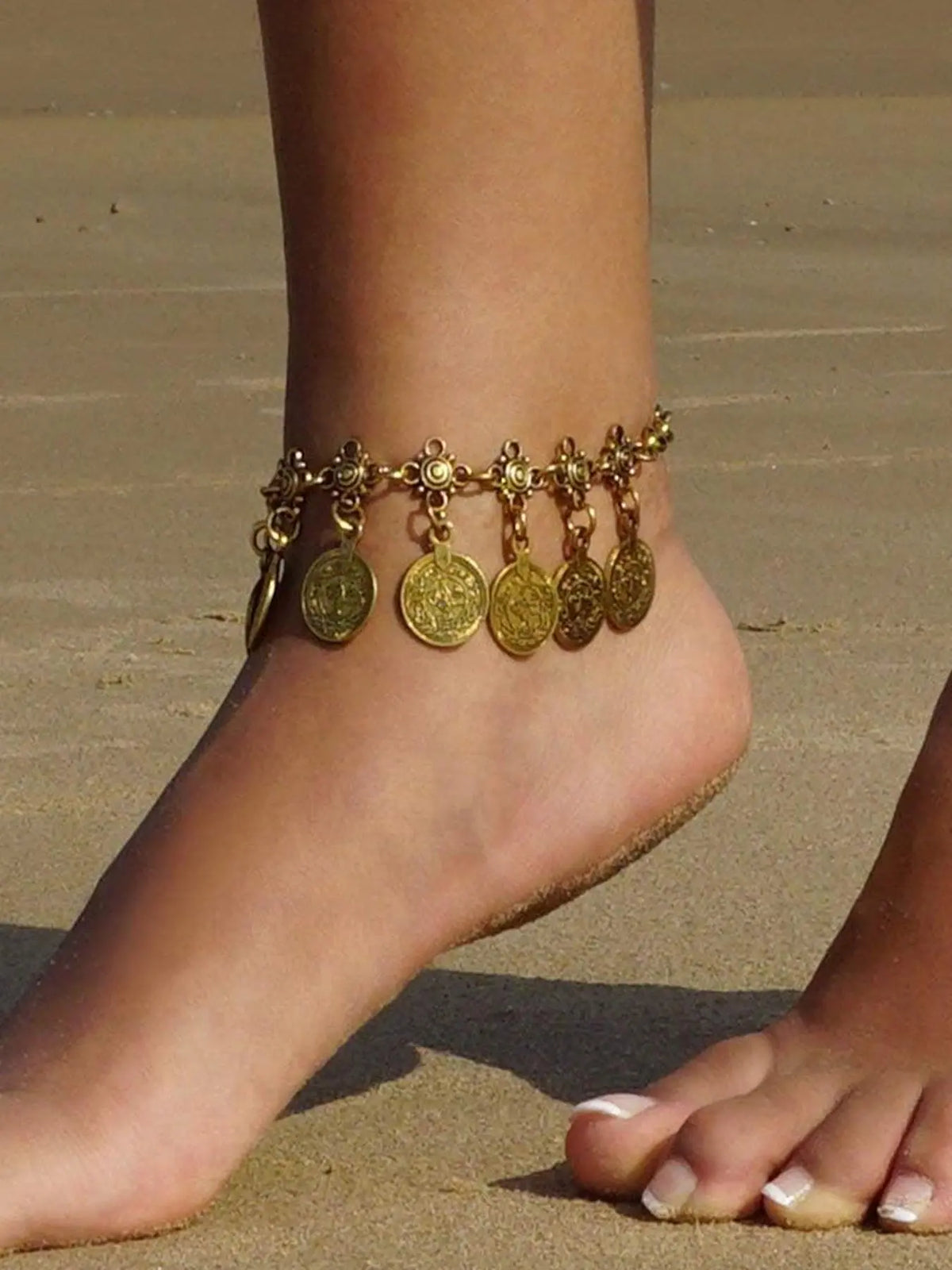 Vintage Round Charm Adjustable Anklet, Fashionable Accessories, Fashionable Jewelry for Beach, Party and Vacation, All-match Jewelry as a Birthday Gift