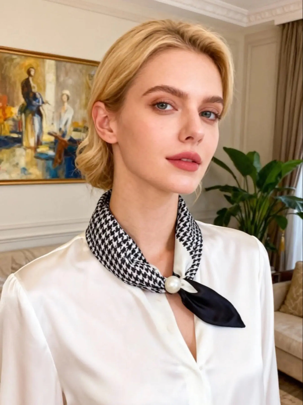 Pearl Necklace with Magnetic Buckle and Scarf Pendant, Elegant Stylish Women's Scarf for All Seasons, Fashionable Accessory for Gifts