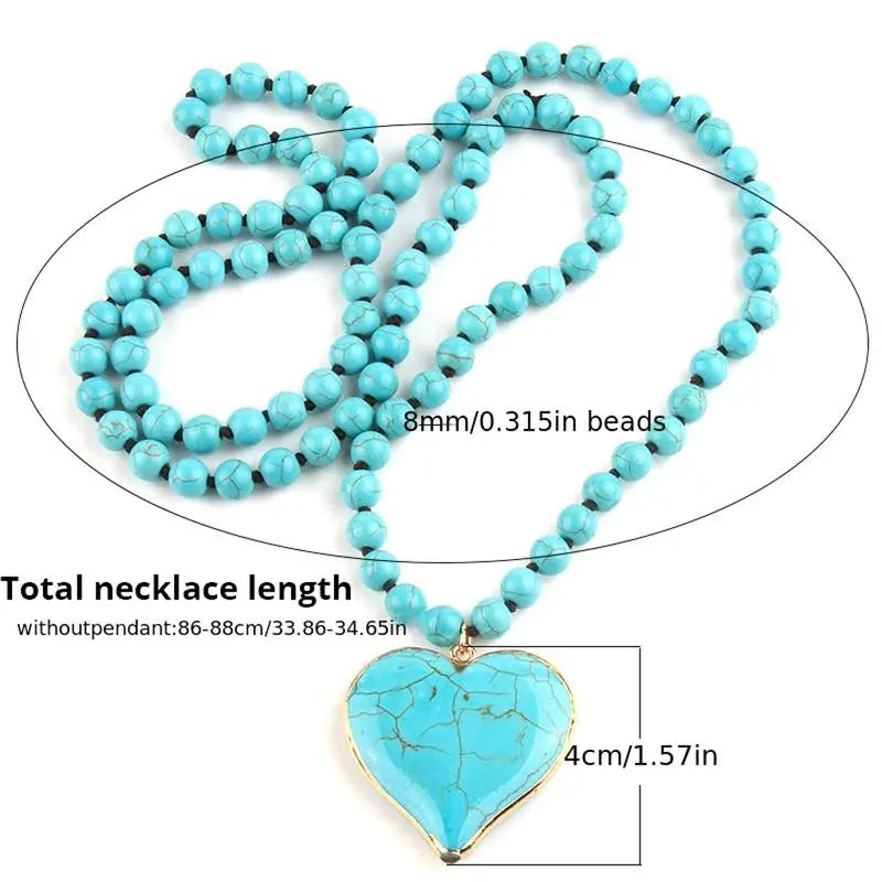 Women's Boho Vintage Turquoise Stone Fashion Necklace - 86-88cm Long Layered Chain, Allergy-Safe Blue Jeweled Pendant, Handmade Coastal Artistic Statement Costume Jewelry, Festival Beach Gift,sohochic