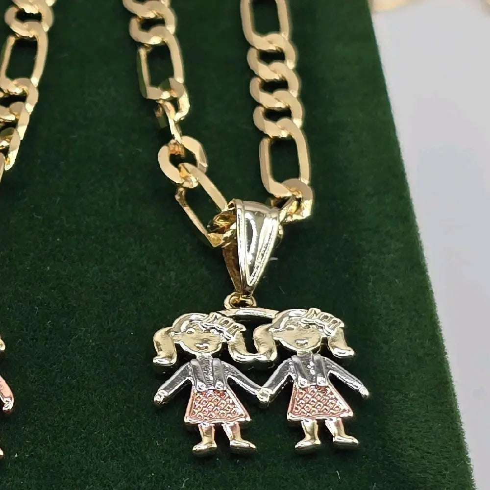 Female Mom's Pendant Necklace with 22" GP Chain, Children & Grandchildren Boy & Girl Charms, Valentine Gifts for Mom, Chain Jewelry