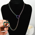 Women's Heart-Shaped Aesthetic Punk Rock Cuban Sliding Chain Necklace - Adjustable O-Shaped Lasso Y-Style, Customizable Elegant Fit Fashion Jewelry Accessories, Sweet Necklaces for Everyday Wear or Gifting,sohochic