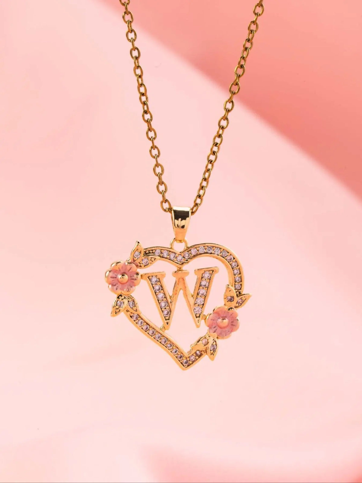 Initials Heart Shaped Pendant Necklace, Alphabet Detail Pendant, Exquisite Jewelry Gift, Rhinestone Decorated Alphabet Necklace, Artificial Zircon Decor Jewelry for Party, Daily Clothing Decor, Heart Design Jewelry, Zirconia Alphabet Pendant