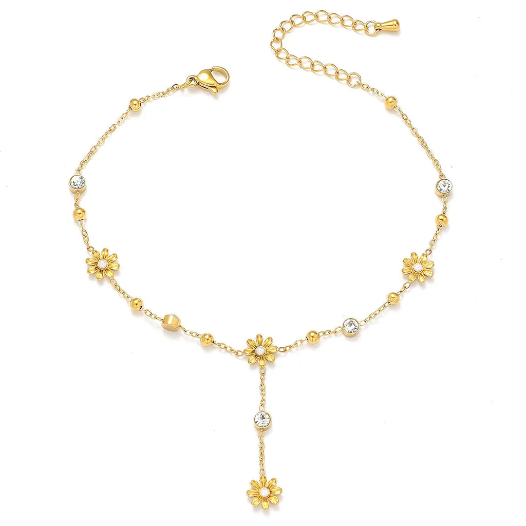 Flower Tassel Anklet, Women's Trendy Style Fashion Flower Tassel New Zircon Anklet Foot Accessories