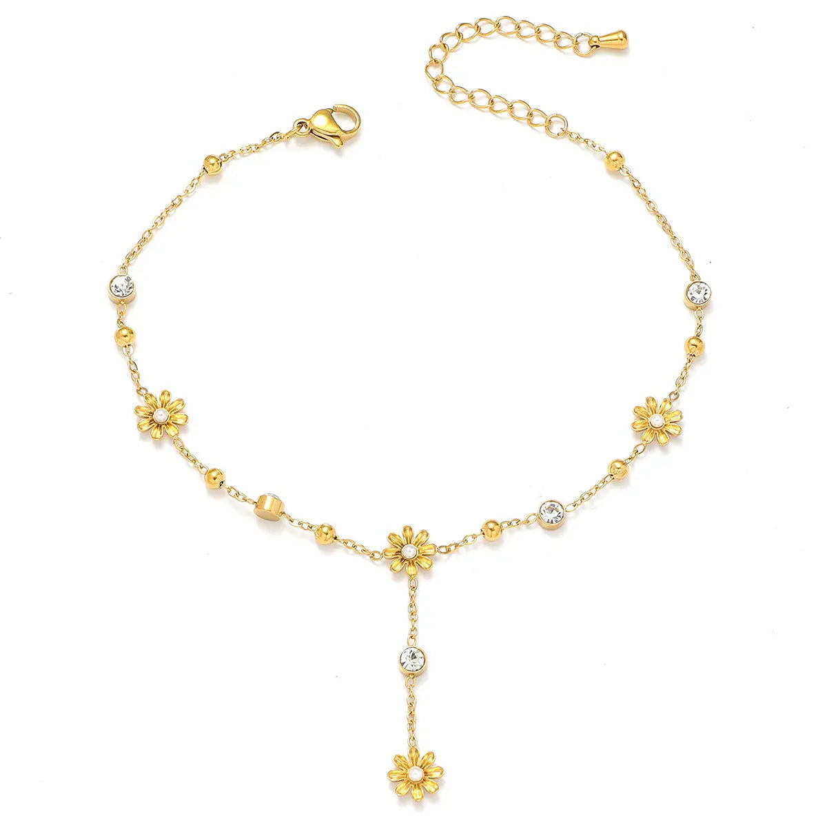 Flower Tassel Anklet, Women's Trendy Style Fashion Flower Tassel New Zircon Anklet Foot Accessories