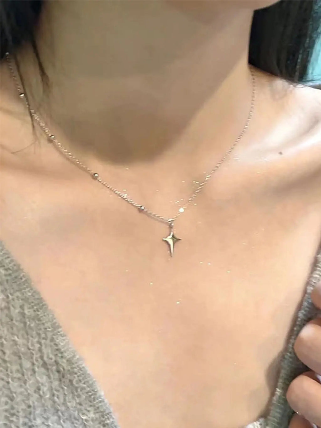 Trendy Y2K Design Four-Pointed Star Stainless Steel Necklace, Fashion Necklace, Simple Versatile Unisex Personalized Jewelry