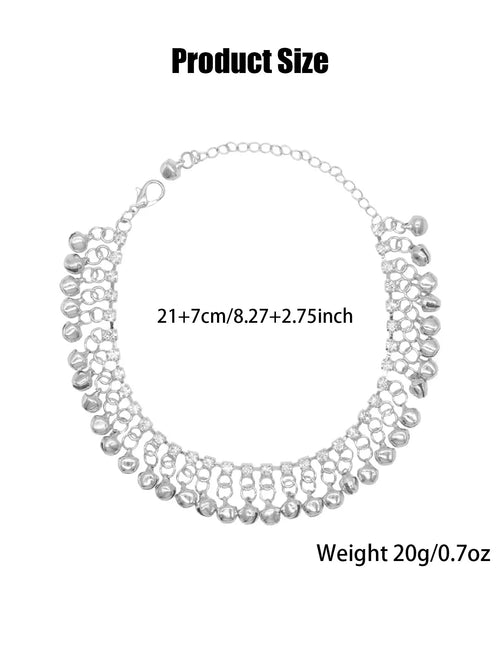 1 Pc Boho Style Rhinestone & Bell Tassel Decor Anklet, Vintage Alloy Anklet for Women & Girls, Foot Jewelry, Trendy Jewelry for Party and Daily Wear, Perfect Birthday Gift