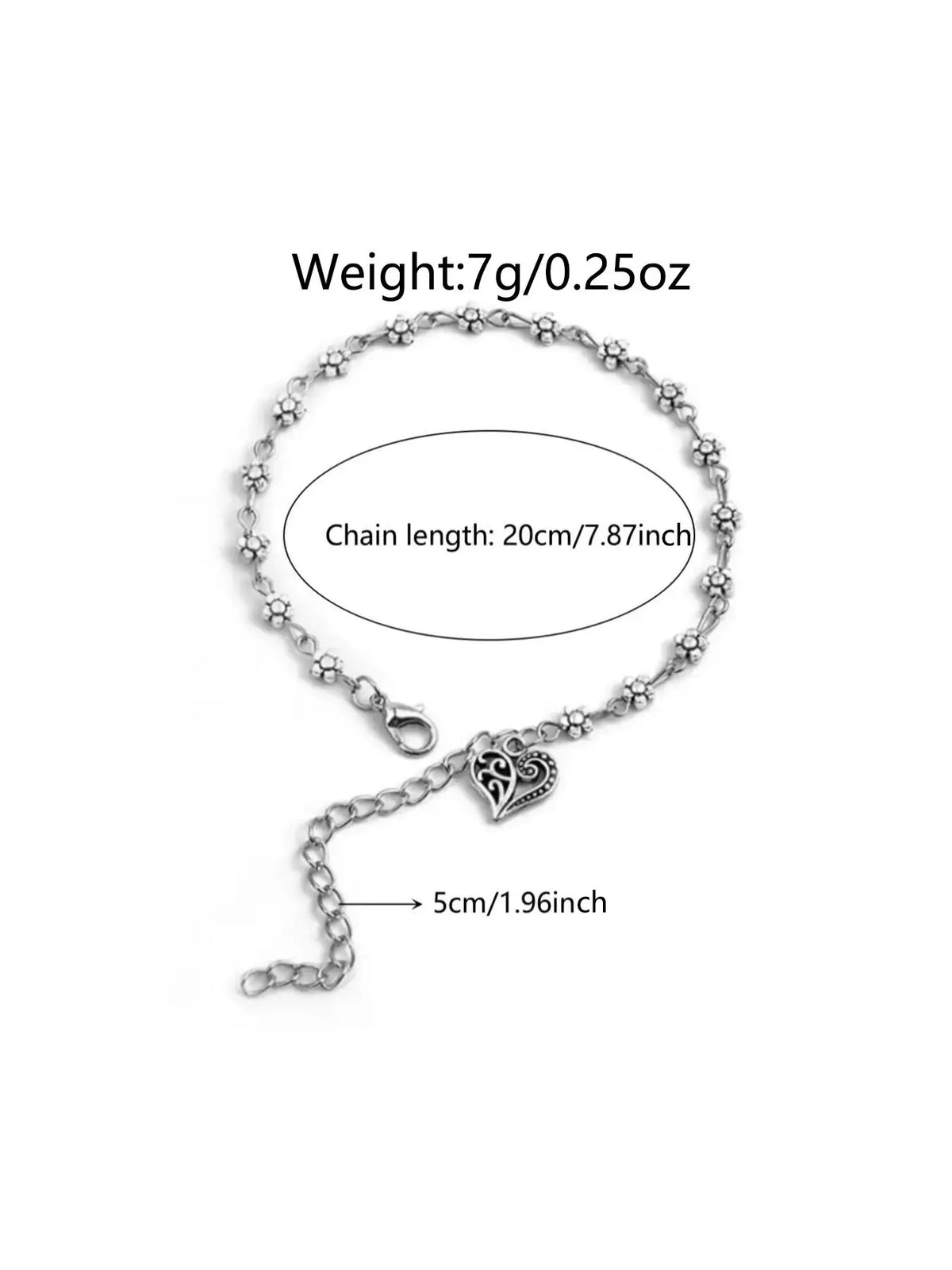 Vintage Heart Decor Anklet, Flower & Heart Charm Ankle Chain for Women & Girls, Boho Anklet, Love, Boho Style Jewelry, Fashion Jewelry for Party, Daily Clothing Decor, Jewelry for Birthday Gift, Valentine's Day, Fashionable Jewelry Accessories
