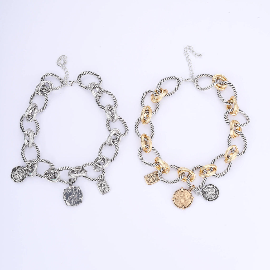 Unisex Vintage Alloy Coin Pendant Necklace - Casual Fashionable Jewelry Accessories, Choose Gold/Silver Clips, Matelasse Chain, Personalized Costume Jewelry, Ideal for Daily Wear & Summer Events, Vintage Metal Look Fit