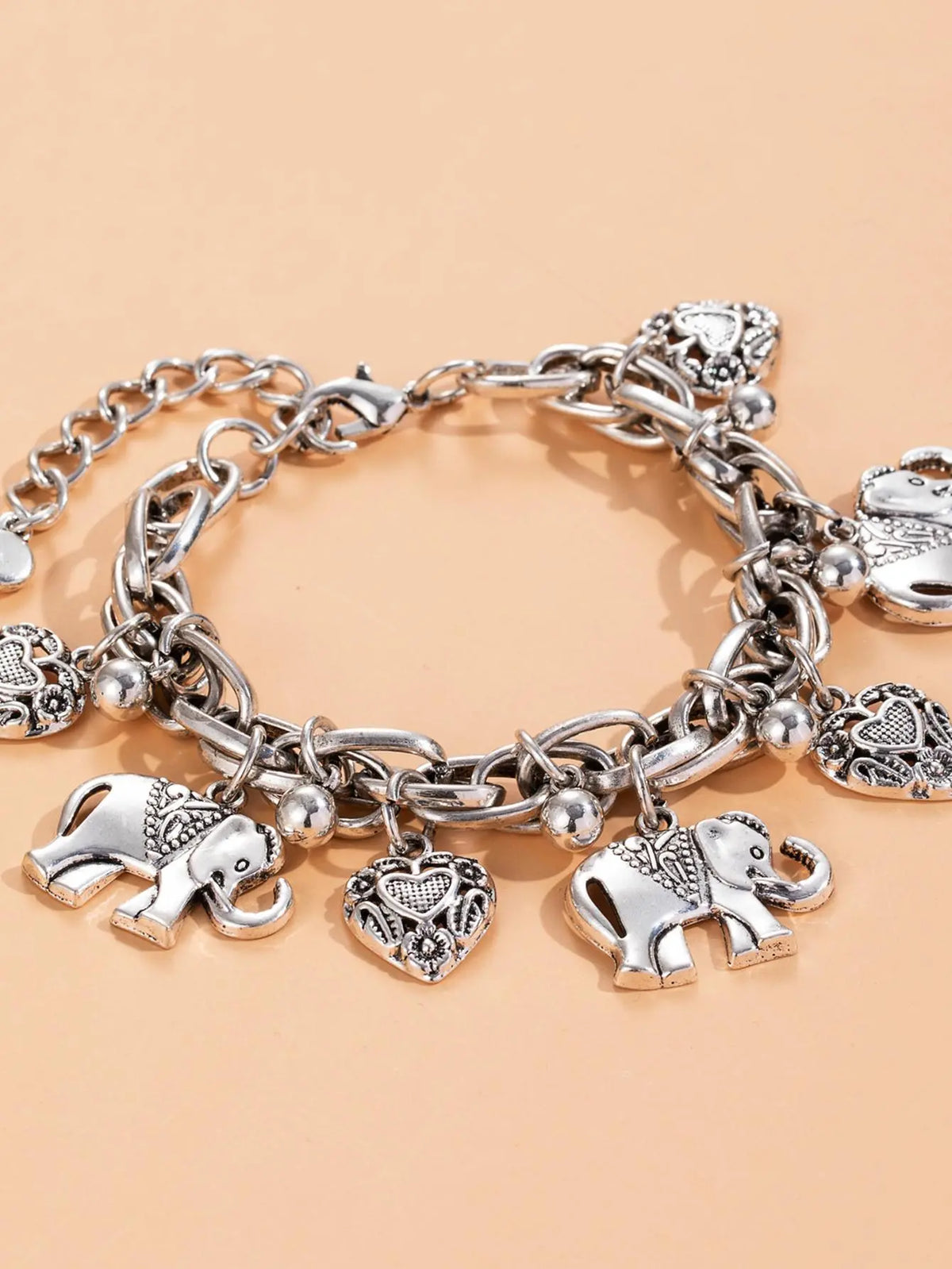 Women's Elephants & Hearts Design Charm Anklet As Valentine's Day Gift for Girlfriend, Trendy Fashionable Accessories, Fashionable Boho Animal Charm Anklet, Adjustable Durable Alloy Ankle Jewelry, Trendy Jewelry for Beach Party