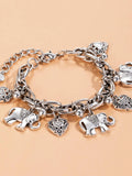 Women's Elephants & Hearts Design Charm Anklet As Valentine's Day Gift for Girlfriend, Trendy Fashionable Accessories, Fashionable Boho Animal Charm Anklet, Adjustable Durable Alloy Ankle Jewelry, Trendy Jewelry for Beach Party