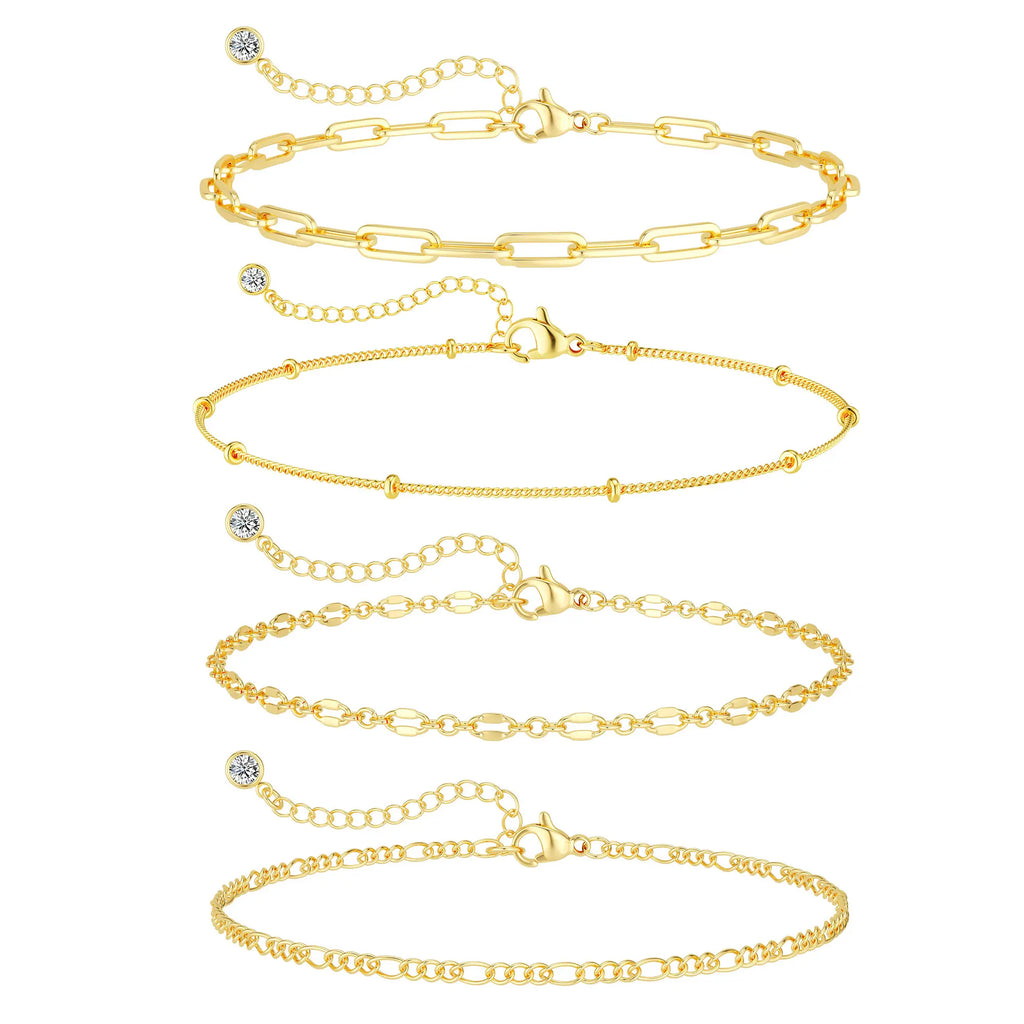 Loyalove 14K Gold Plated Ankle for Women Waterproof Dainty Cuban Link Chain Herringbone Cute Anklets Set Pack Summer Beach Jewelry Gift for Women Gift For Mother's Day