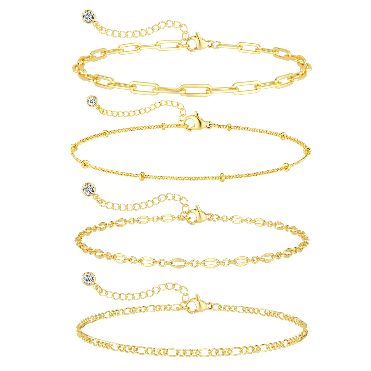 Loyalove 14K Gold Plated Ankle for Women Waterproof Dainty Cuban Link Chain Herringbone Cute Anklets Set Pack Summer Beach Jewelry Gift for Women Gift For Mother's Day