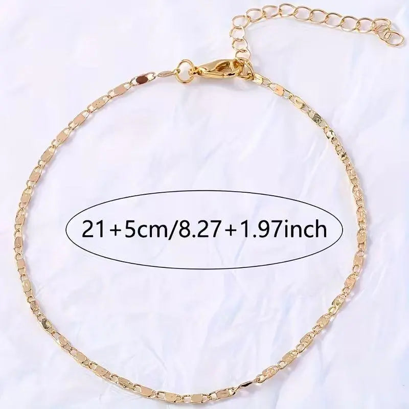 Women's Gold Metal Coating Herringbone Pattern Anklets for Women - Lightweight Thin Chain, Adjustable Casual Chain Accessory Anklets, Elegant Female Costume Jewelry for Beach, Summer Foot Accessory