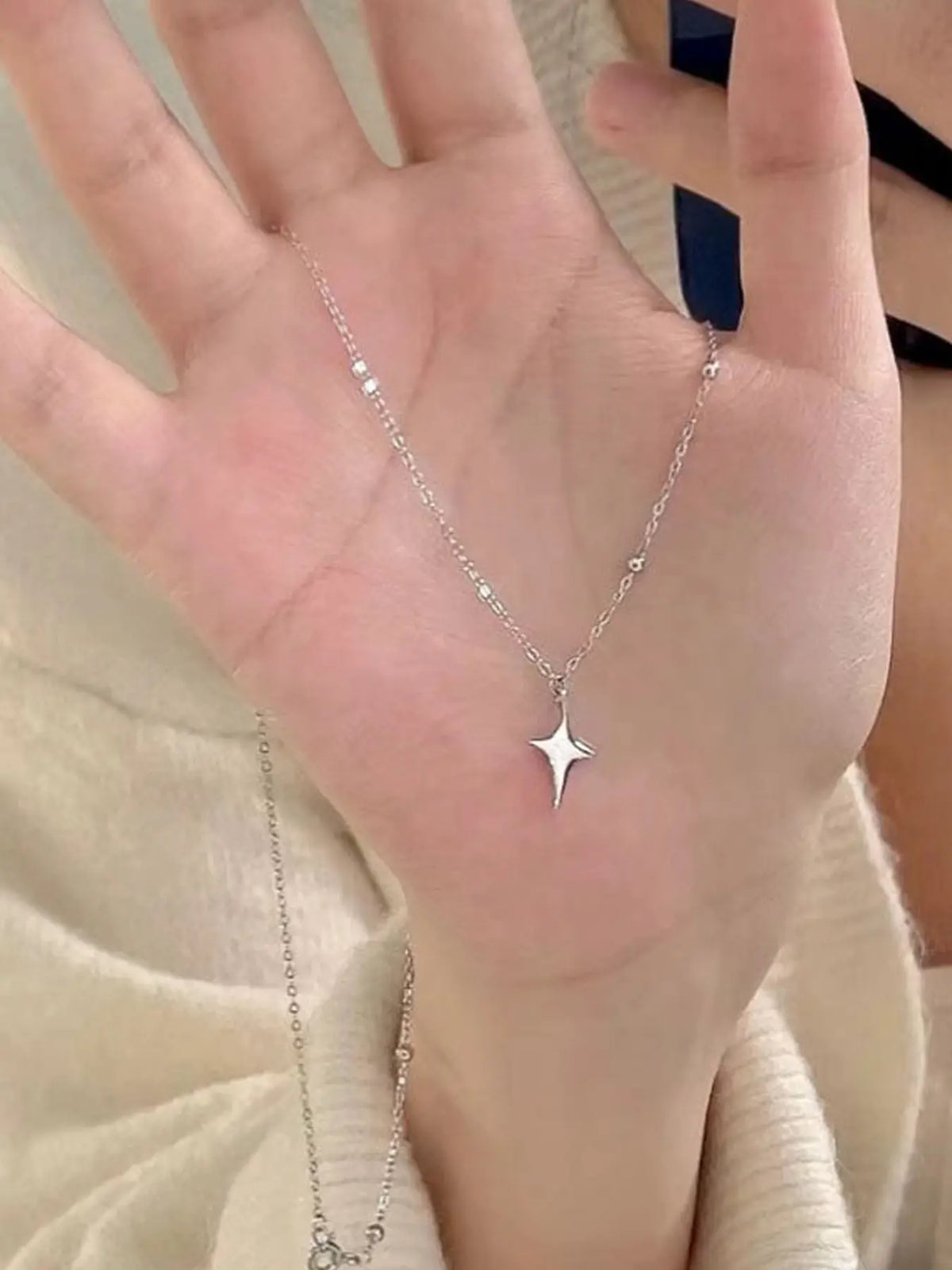 Trendy Y2K Design Four-Pointed Star Stainless Steel Necklace, Fashion Necklace, Simple Versatile Unisex Personalized Jewelry