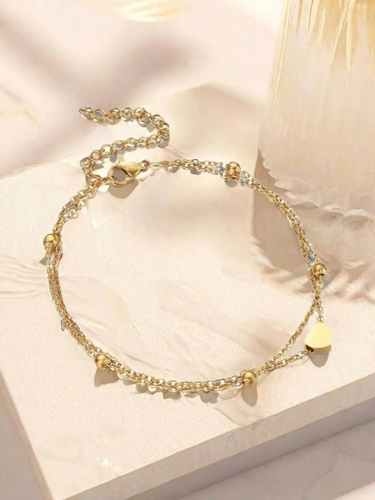 Bohemian Style Anklet Heart Design Dual Layer Simple Beach Anklet Fashion Jewelry Accessory for Parties and Events Style Boho Anklet Fashionable Accessory Fashion Accessories
