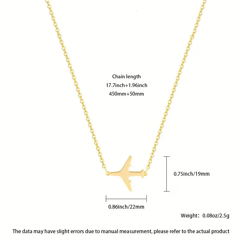 Women's Gold-Tone Metal Airplane Charm Necklace - Elegant Everyday Statement, Luxe Minimalist Polished Look Pendant Jewelry, Thoughtful Gifts for Women Birthday Present for Female