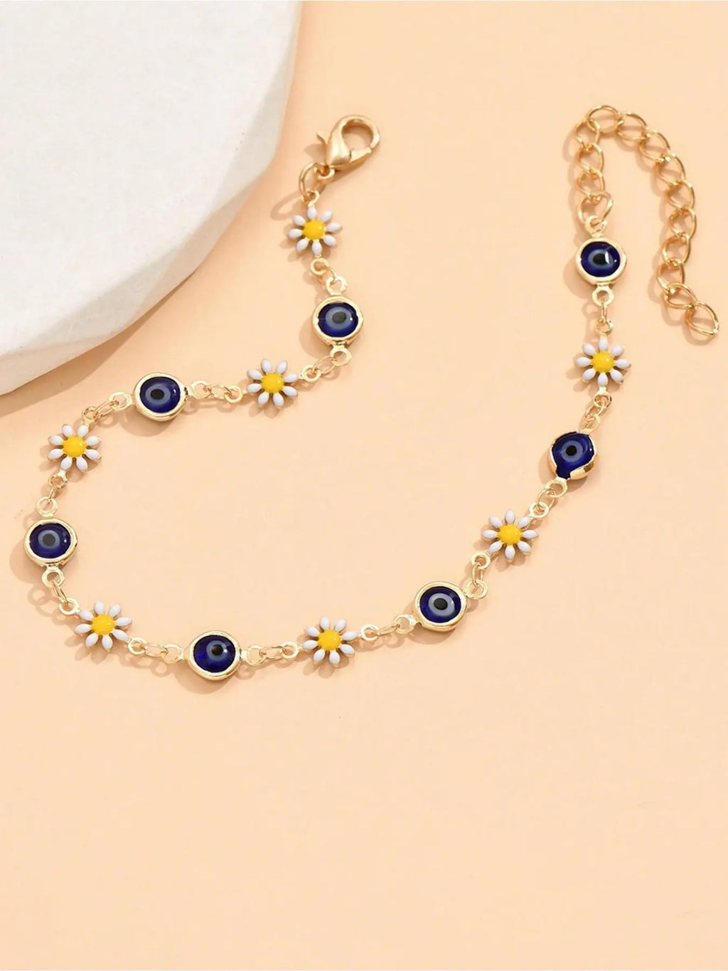 Elegant Daisy Anklet, Boho Style Blue Turquoise Eye Elephant Metal Chain, Summer Beach Foot Jewelry, 1pc Fashion Accessory, Fashionable Jewelry Accessories, Wearable Jewelry, Trendy Jewelry, Jewellery