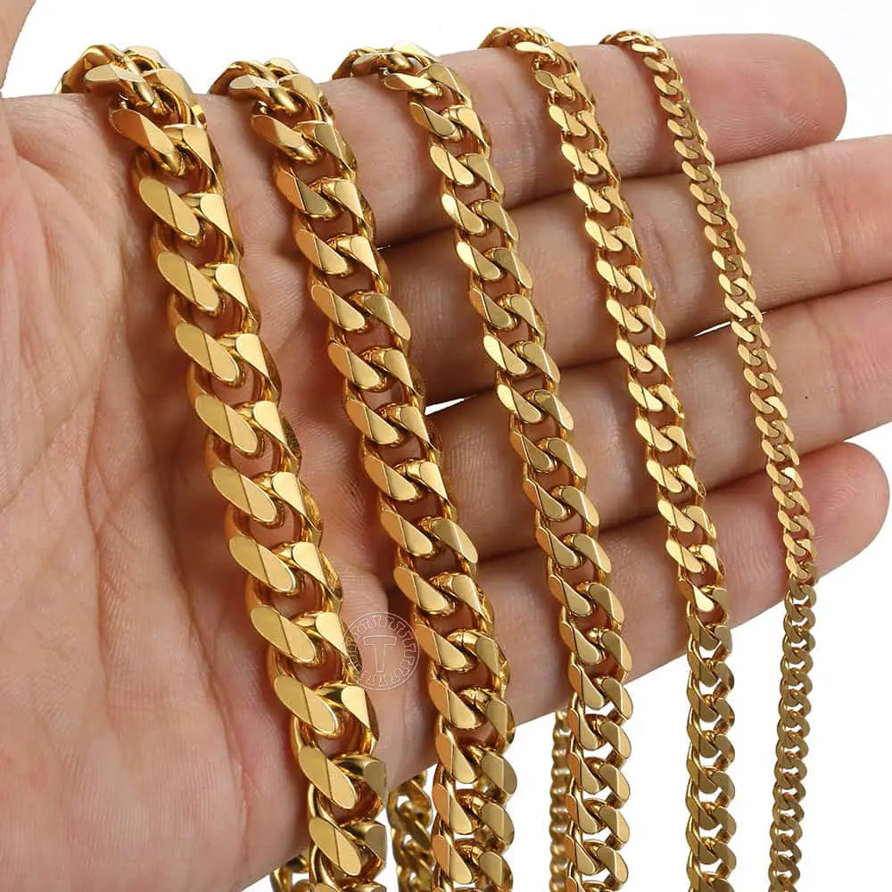 3/5/7/9/11mm Hermah Men's Curb Chain Necklace Choker Silver/Gold Color Stainless Steel Cuban Link Jewelry for Male Female Valentine Gift