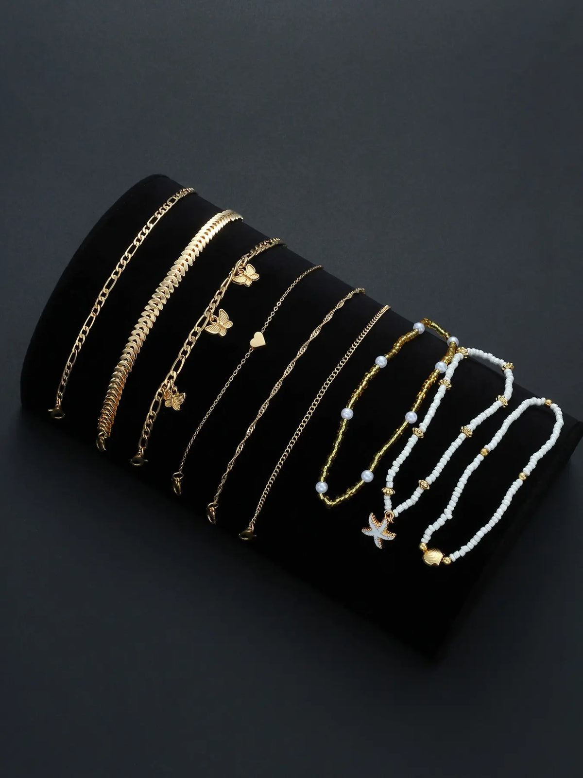 10 Pcs Women's Ankle Chains, Anklets, Boho Style, Heart Star Bead Butterfly Shell Imitation Pearl, Casual All Seasons, Summer Jewelry, Perfect for Parties and Gifts