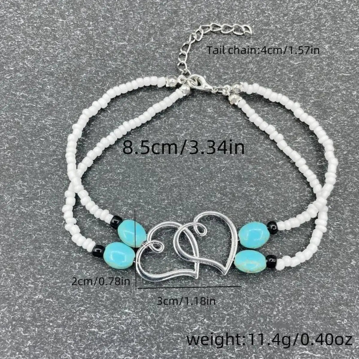 Women's 3-Piece Boho Chic Beaded Heart Charm Multi-Layer Anklets - Bohemian Body Jewelry with Exquisite Double-Layer Design, Ideal for Summer Vacation, Beach, Fashion Gift