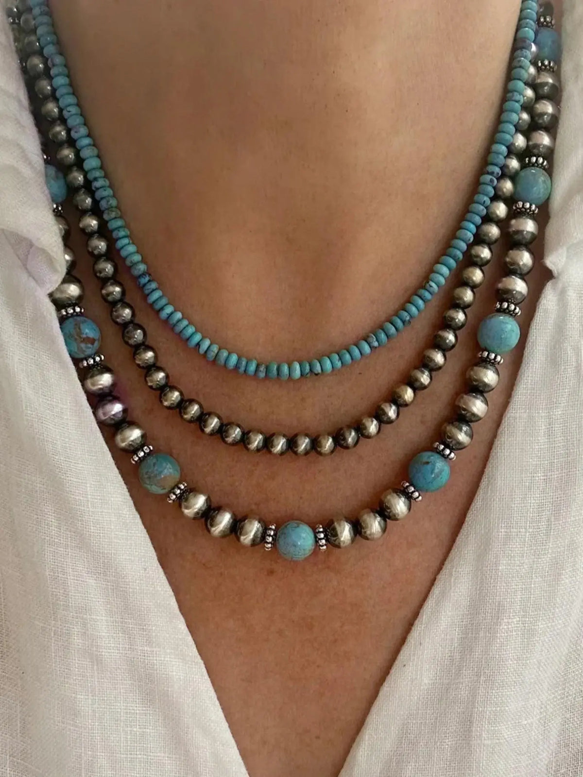 Boho Style Turquoise Texture Beaded Necklace Set, Fashion Jewelry for Party, Daily Clothing Decor, Trendy All-match & Exquisite Jewelry for Birthday Gift, Daily Wear Necklace, Decorative Necklace, Bead Necklaces