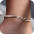 TEWIKY Dainty Layered Waterproof Anklet For Women Adjustable Womens Anklet Set Stackable Figaro Beaded Cuban Link Anklets Daily Clothing Decor For Beach Summer Trendy All-match & Exquisite Jewelry For Valentine's Day gifts