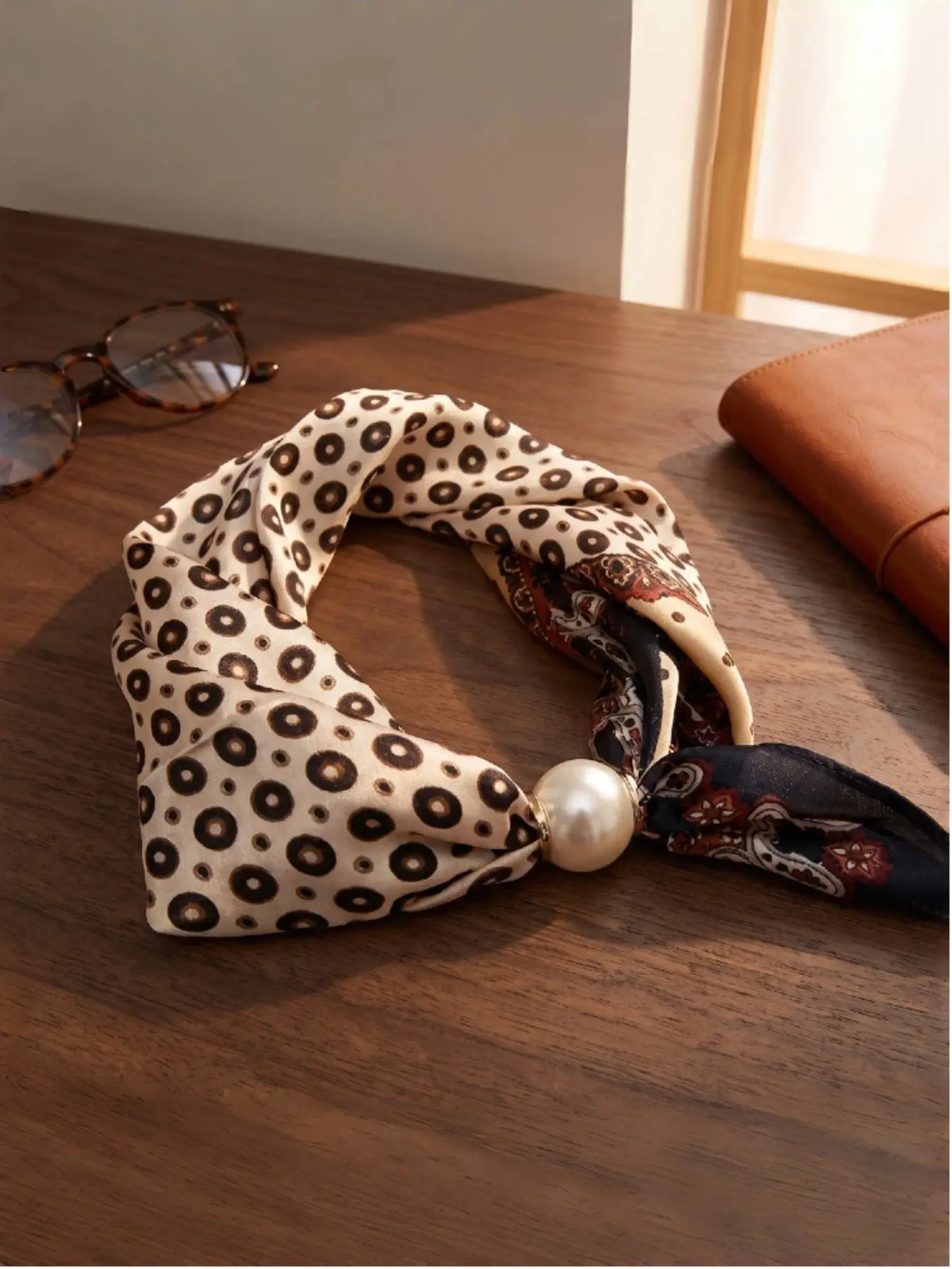 Pearl Necklace with Magnetic Buckle and Scarf Pendant, Elegant Stylish Women's Scarf for All Seasons, Fashionable Accessory for Gifts