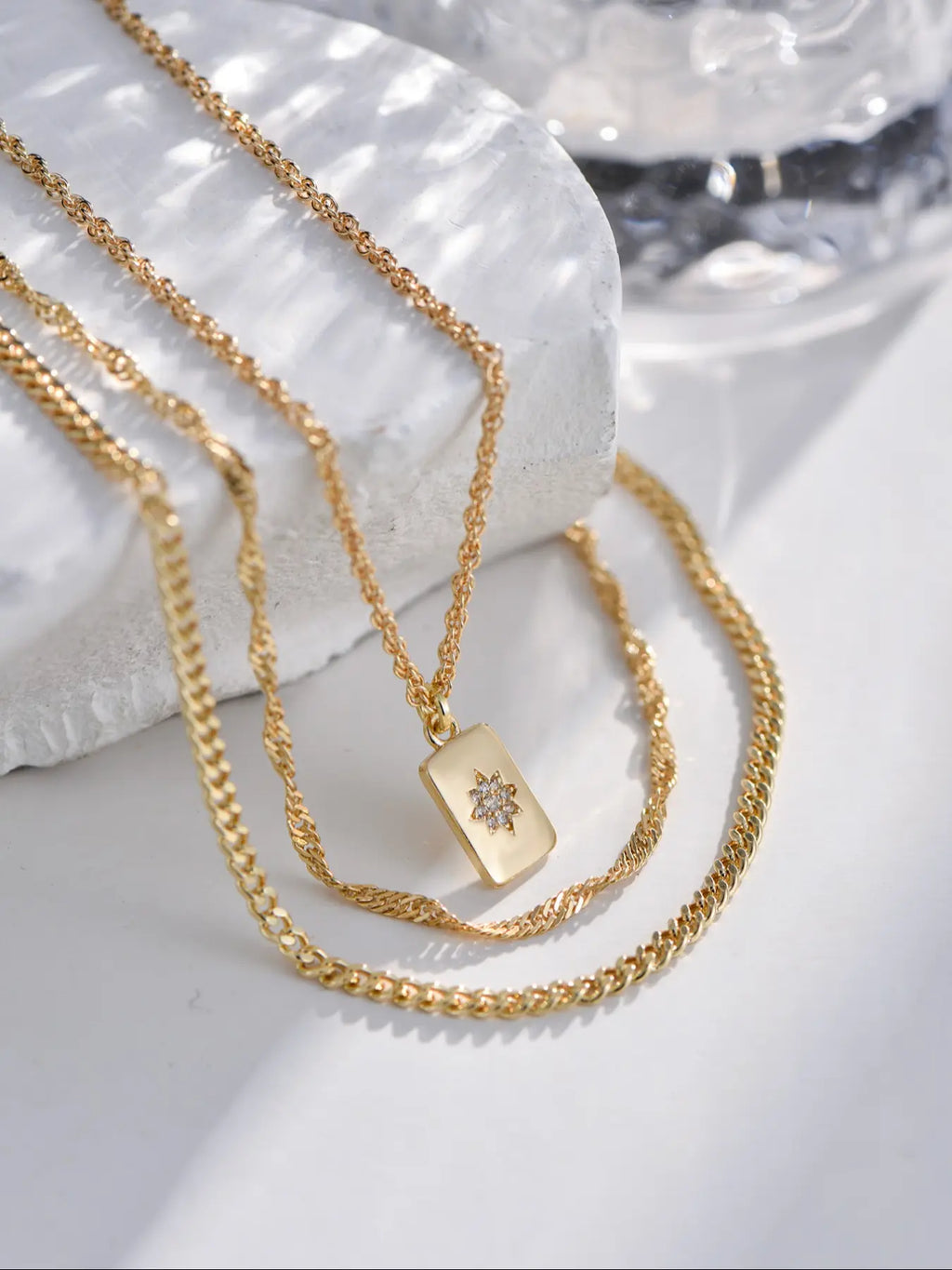 Elegant Women's Pendant Necklace Set, Simple Layered Style Long Rectangle Pendants, Versatile Daily Wear Jewelry Gift Accessory, Stackable Necklace