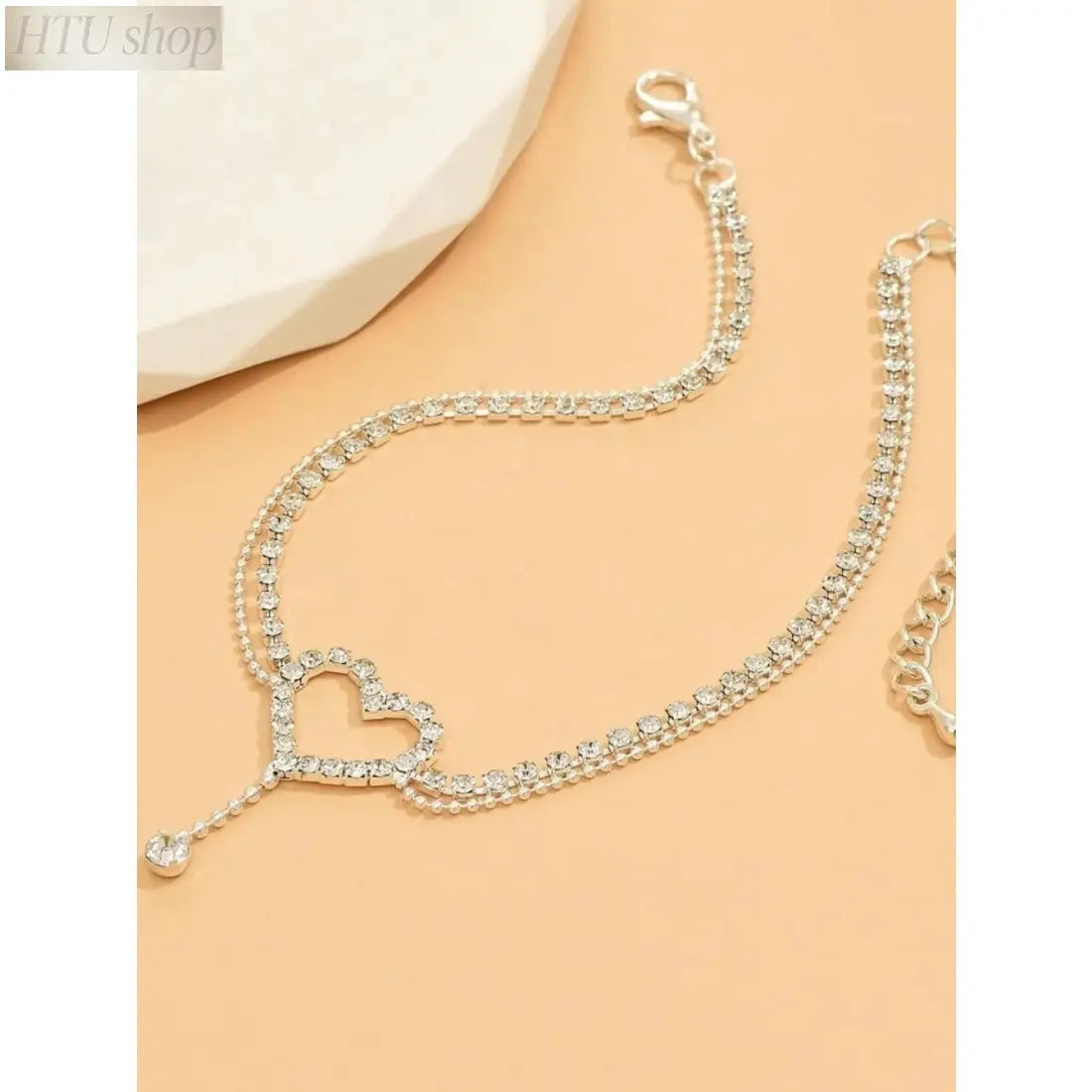 Elegant Heart Rhinestone Gems Anklet for Women - Stainless Steel Chain Foot Jewelry with Rhinestone Accents, Light Luxury Casual Style, Ideal for Daily Wear, Beach Date Night Gift, Wearable Jewelry,sohochic