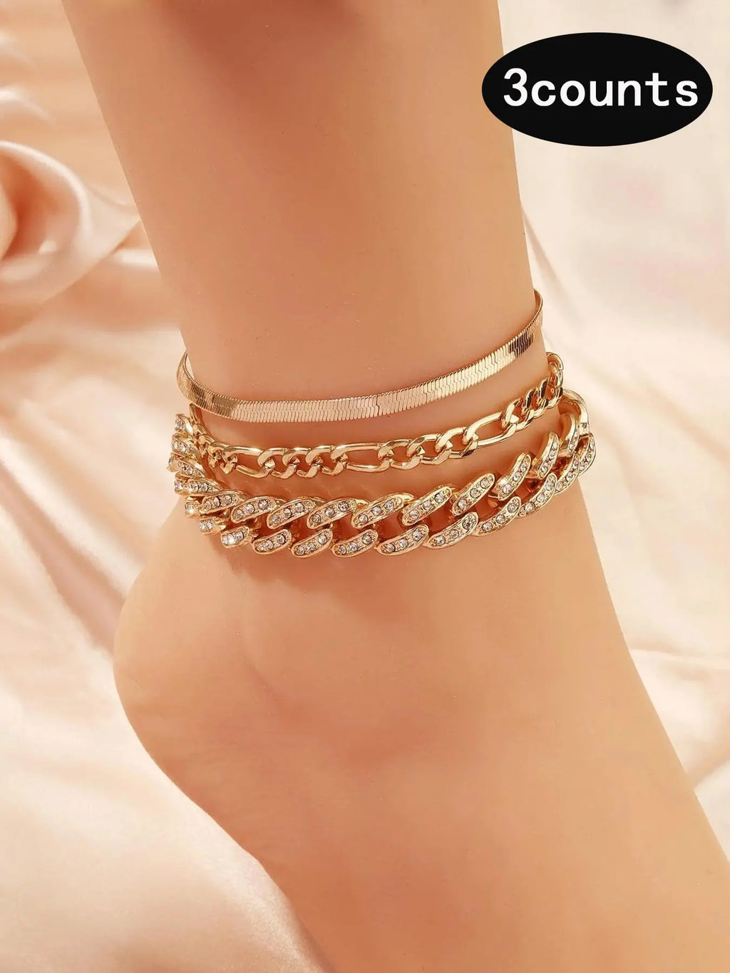 Women's Elegant Rhinestone Decorated Snake Chain Anklet,  Trendy Multi-layered Cuban Chain Anklet, Dainty Layered Anklet, Fashionable Body Jewelry for Women & Girls for Decoration, Trendy Jewellery Accessories, Foot Jewelry, Elegant Accessory