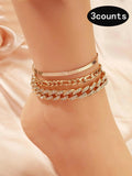 Women's Elegant Rhinestone Decorated Snake Chain Anklet,  Trendy Multi-layered Cuban Chain Anklet, Dainty Layered Anklet, Fashionable Body Jewelry for Women & Girls for Decoration, Trendy Jewellery Accessories, Foot Jewelry, Elegant Accessory