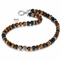 Men's 8mm Natural Tiger Eye & Lava Bead Beaded Chain Necklace - Stainless Steel Toggle Clasp, 18/20/24in, Black Onyx Accessory, Handmade, Natural Stone Pendant, Men's Jewelry, Mens Gifts, Christening/Wedding Bold Accent,sohochic