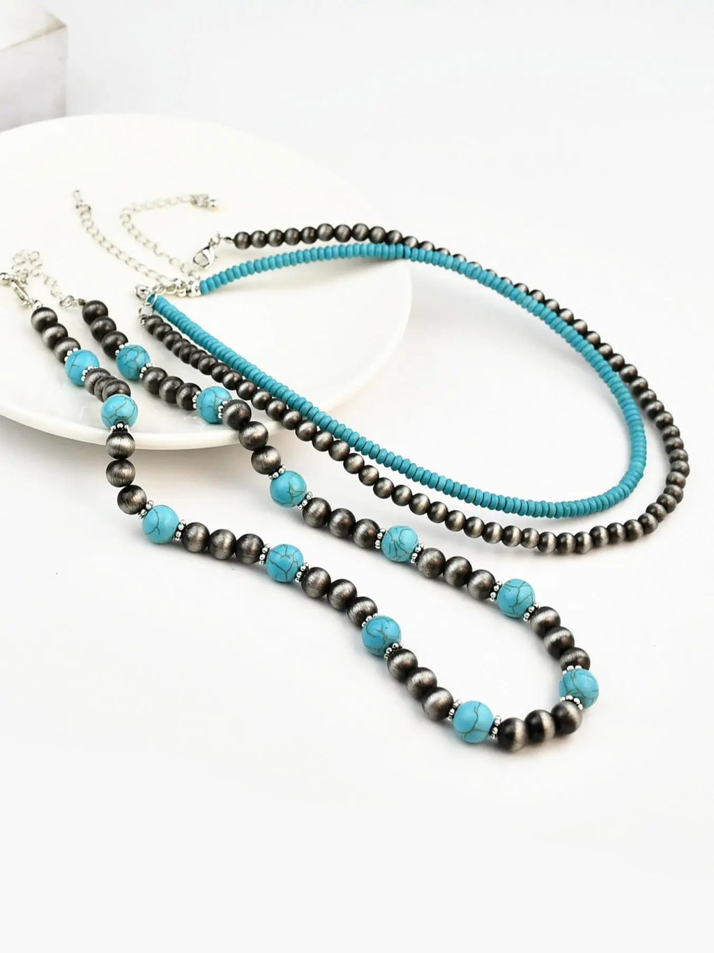Boho Style Turquoise Texture Beaded Necklace Set, Fashion Jewelry for Party, Daily Clothing Decor, Trendy All-match & Exquisite Jewelry for Birthday Gift, Daily Wear Necklace, Decorative Necklace, Bead Necklaces