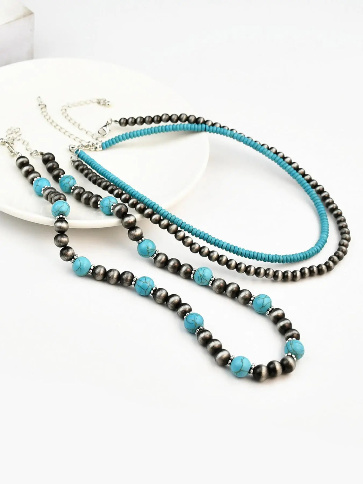 Boho Style Turquoise Texture Beaded Necklace Set, Fashion Jewelry for Party, Daily Clothing Decor, Trendy All-match & Exquisite Jewelry for Birthday Gift, Daily Wear Necklace, Decorative Necklace, Bead Necklaces
